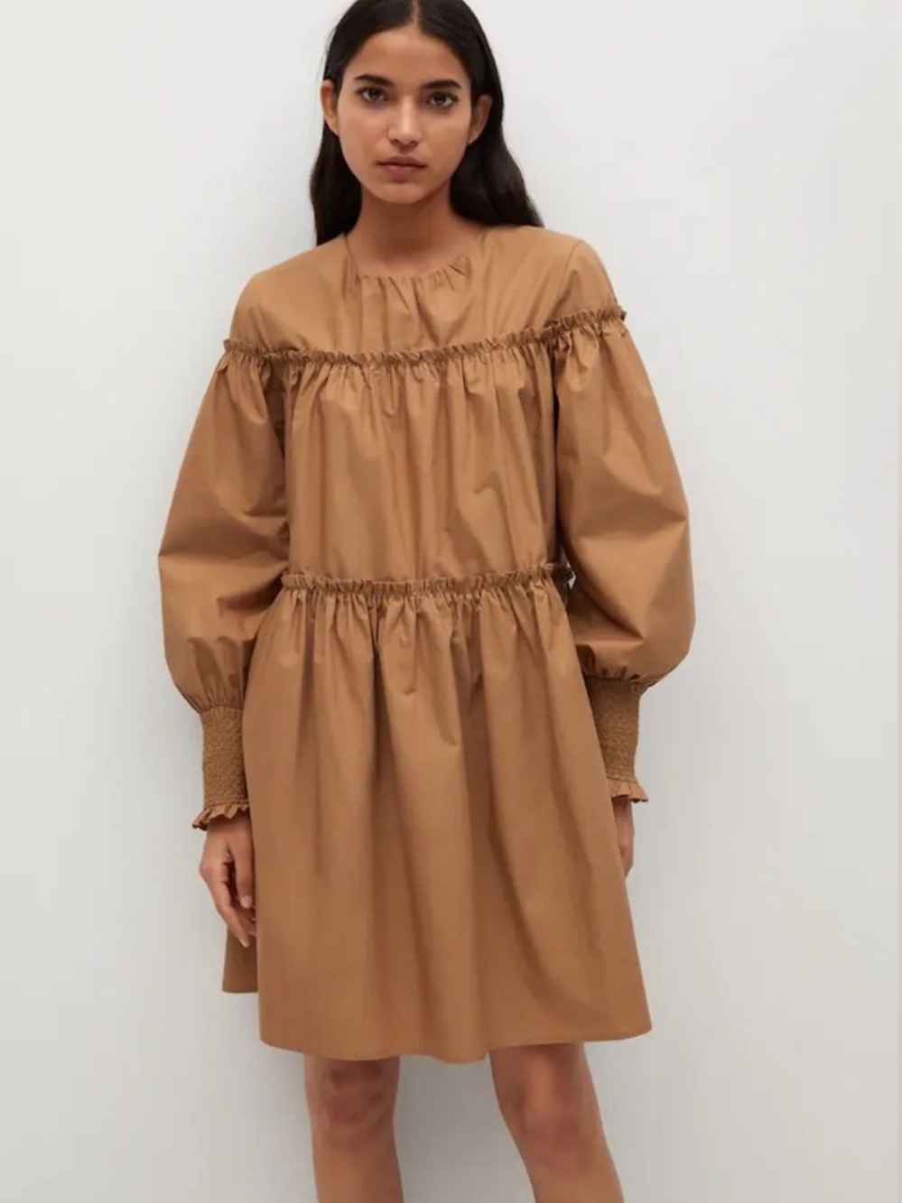 Mango Organic Puffed Sleeve Tiered Dress